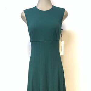New Calvin Klein Fit and Flare Malachite Dark Green Midi Dress